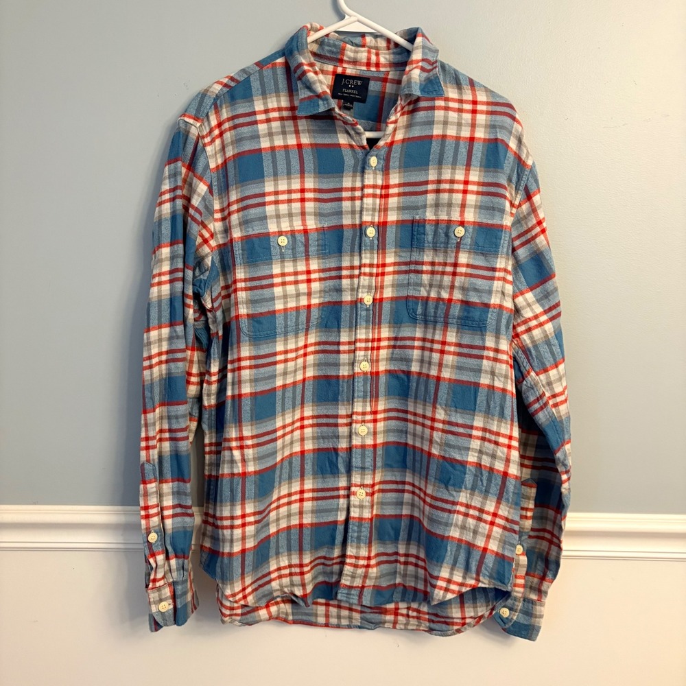 J.Crew Flannel Plaid Button Down Shirt Blue Red White Size M Long Sleeve J Crew - Picture 1 of 9